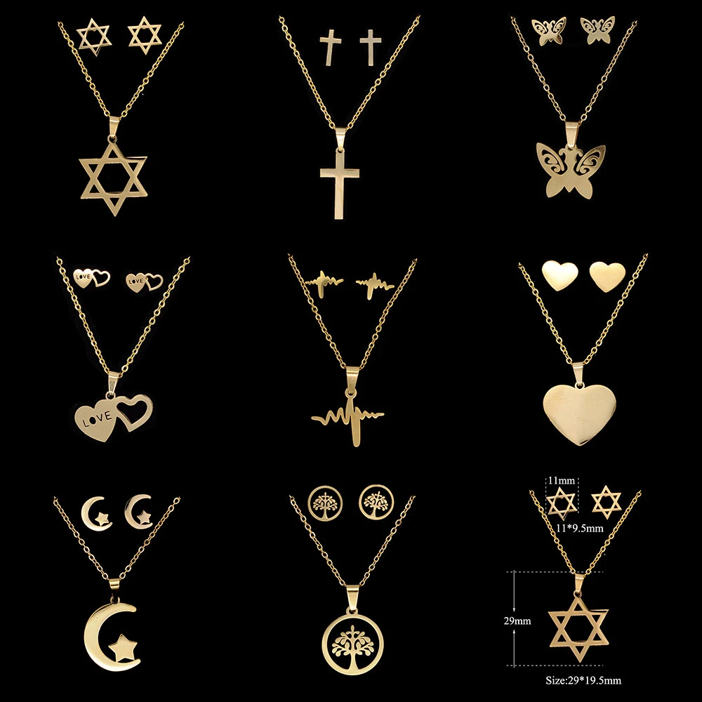 Gold Filled Necklace  Set Stainless Steel Mirror Polish High Quality Cross, Star of David Heart Lightning Butterfly