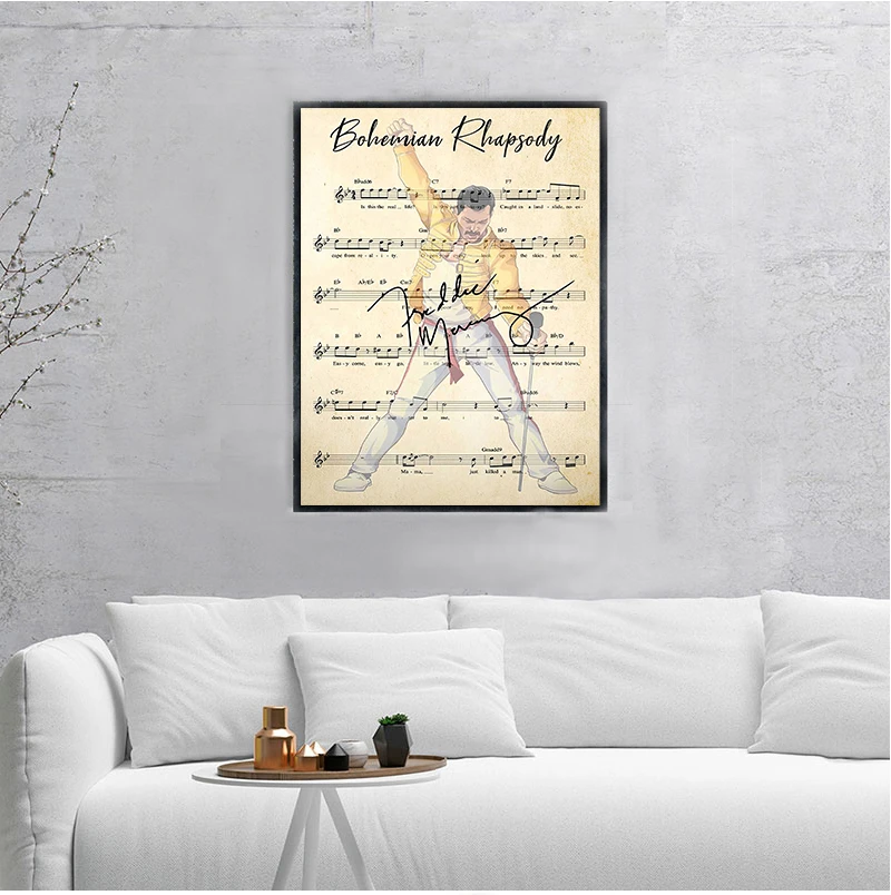 Bohemian Rhapsody Chord Lyrics Freddie Mercury Portrait Canvas Painting s and Prints Wall Art for Room Home Decor