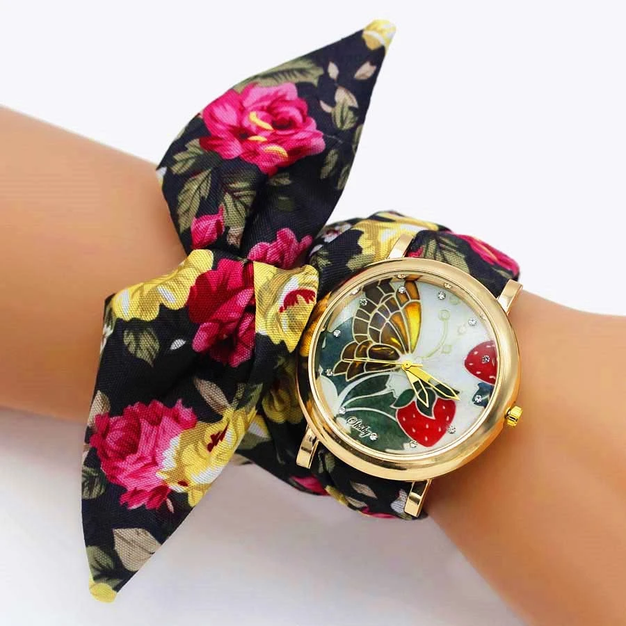 Shsby Brand Fashion Rose Gold Floral Cloth Band Creative Flower Wrist Watch Casual Women Quartz Watches Gift Relogio Feminino