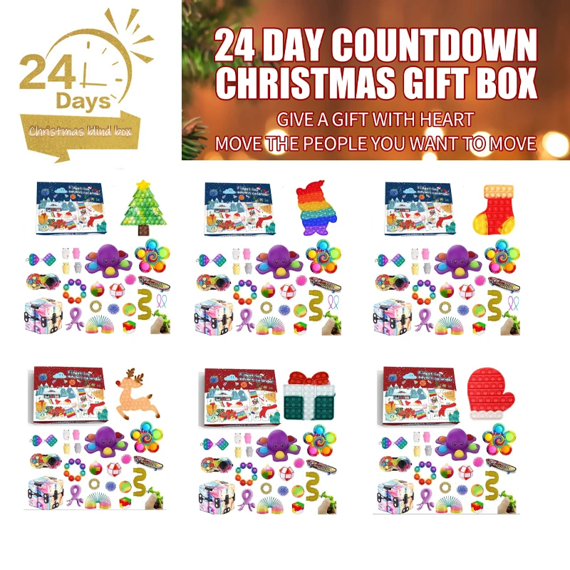 Hot 24pcs Fidget Toys Pack Mystery Box Advent Calendar Surprise Christmas Gift Box Antistress Simple Dimple 2022 Novelty Gifts