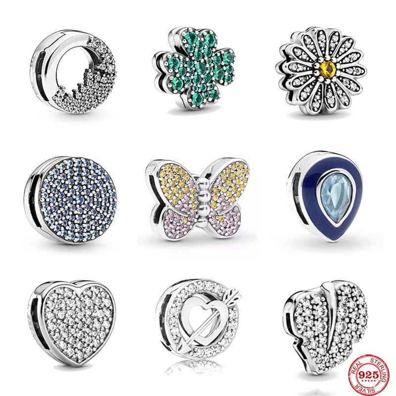 2021 new 925 silver Reflections Clip Beads heart daisy waterdrop leaf white  Charms  Beads Fit Original Pandora Women Bracelet