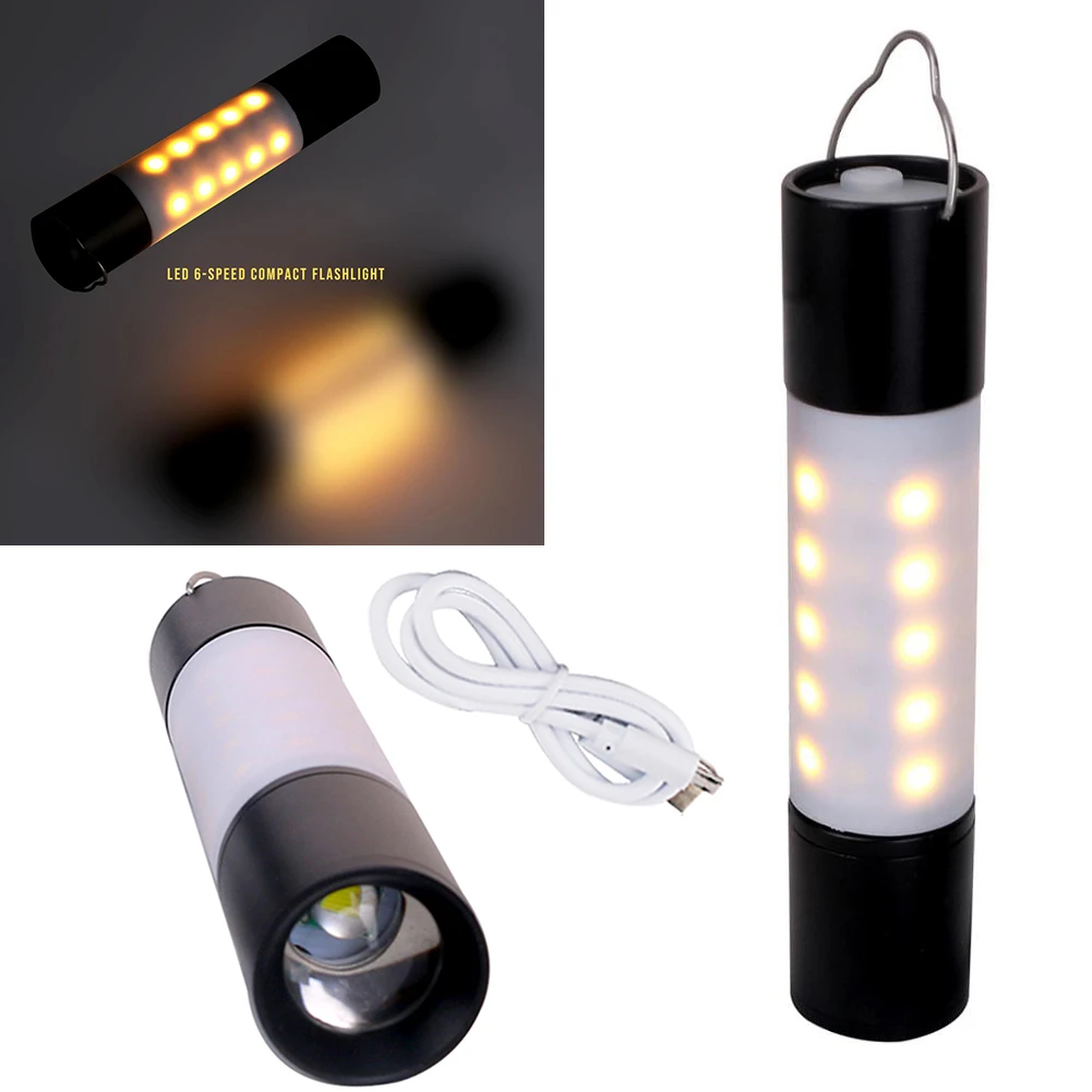 1-5pcs USB Rechargeable Hanging Flashlight Zoomable Aluminum alloy + ABS LED Torch Camping Tent Lamp Torch Outdoor Night Light