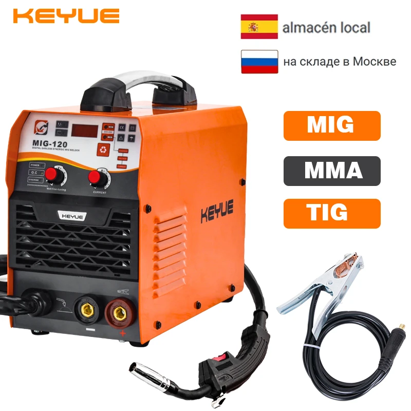 KEYUE MIG-120 Portable Welder Welding Machine Inverter  220V Synergic 1kg Gasless 0.8/1.0 Flux Core ARC TIG 3 in 1 Home Use