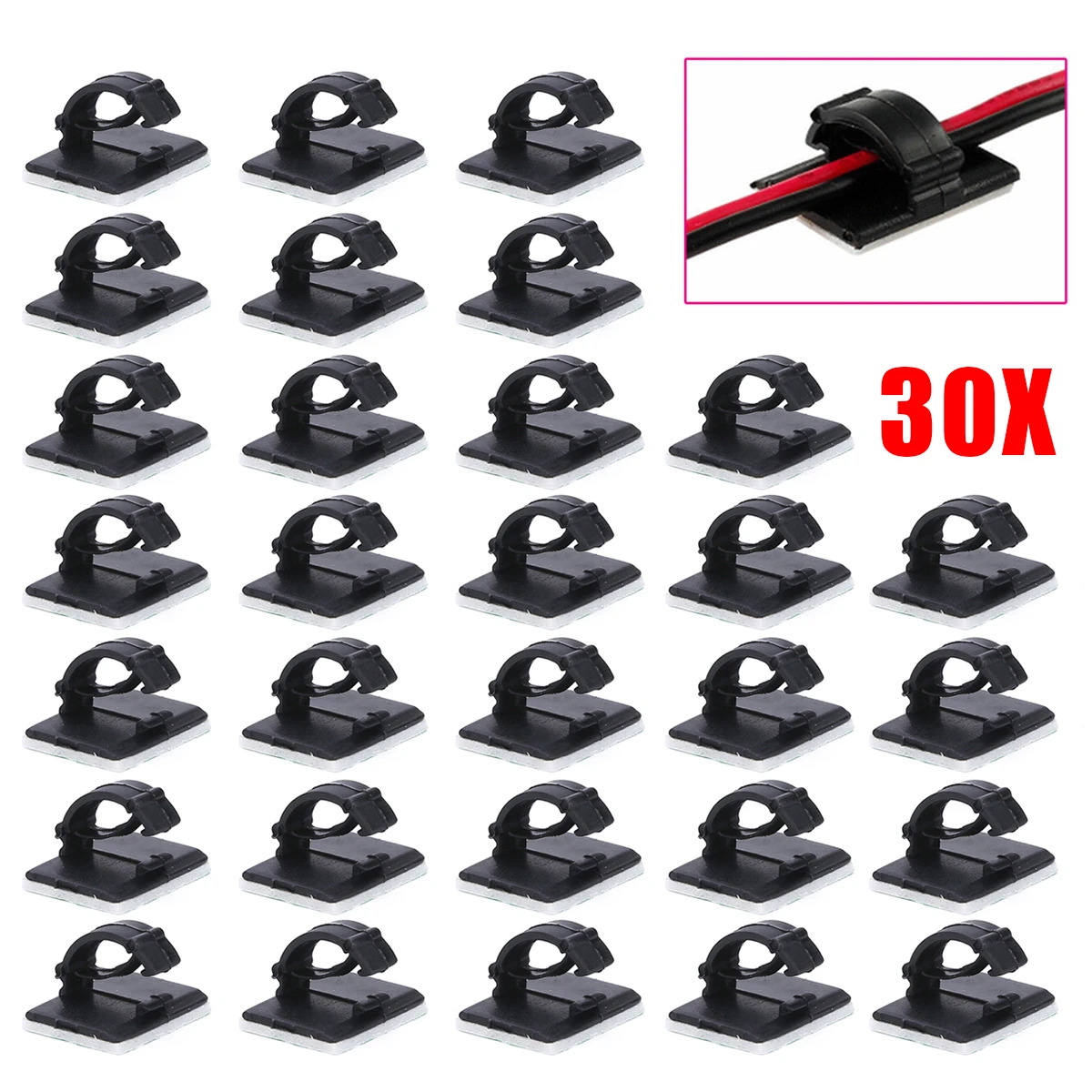 30pcs Self-adhesive Car Wire Clip Fixer Holder Cable Holder Rectangle Plastic Mount Clamp Network Office Cable