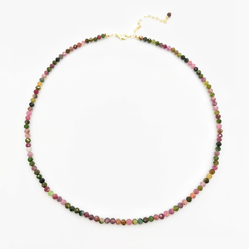 Faceted Tourmaline Necklace Rainbow Multicolor Gemstones Natural Stones Beaded 14K Gold Filled Collier Femme Women BOHO Necklace