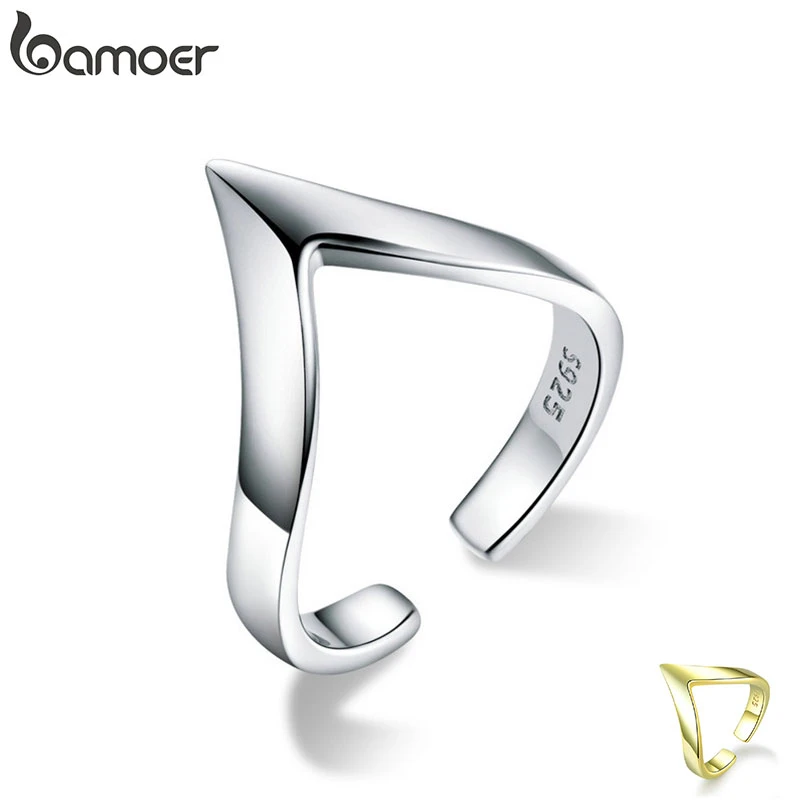 BAMOER Authentic 925 Sterling Silver Wave Geometric Love Adjustable Finger Rings for Women Wedding Engagement Jewelry SCR470