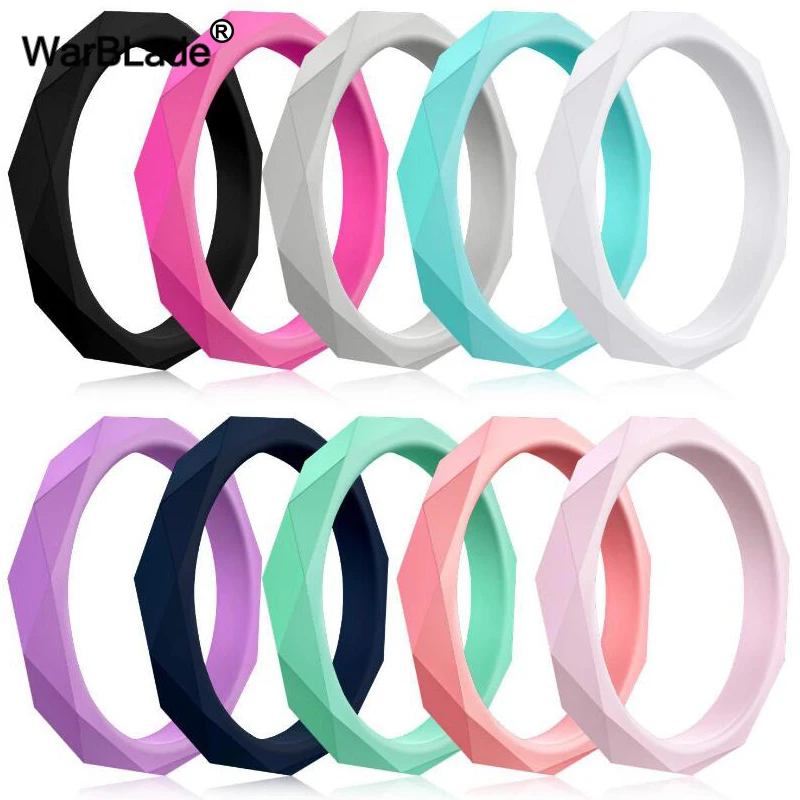 WarBLade 3mm Diamand Silicone Rings Hypoallergenic Flexible For Women Wedding Rubber Bands Food Grade FDA Silicone Finger Rings