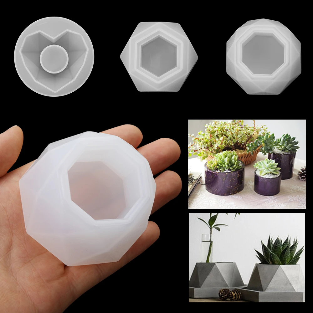 3D Silicone Molds for Epoxy Resin Succulent Flower Pot Concrete Cement Clay Mold Silicone Resin Mold Candle Soap Making Mould