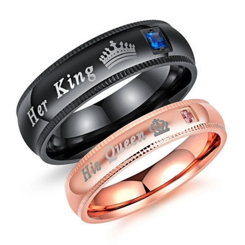 Classic Charm Couple Ring Fashion Men And Women Letting 'king&queen' Lovers Ring Sets For Girls Valentine's Day Wedding Gift