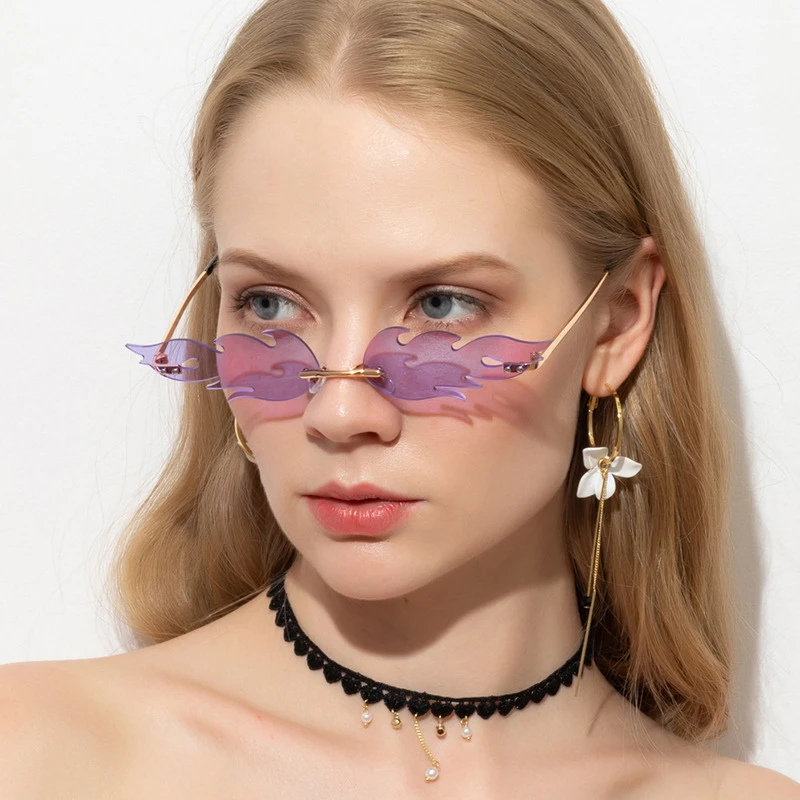 Steampunk Fire Flame Sunglasses Women Luxury Brand Designer Sun Glasses Female Metal Small Frame Pink Purple Mirror Vintage