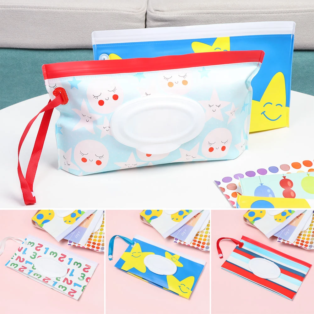 EVA Baby Wet Wipe Pouch Wipes Holder Case Flip Cover Snap-Strap Reusable Refillable Wet Wipe Bag Outdoor Portable Tissue Box