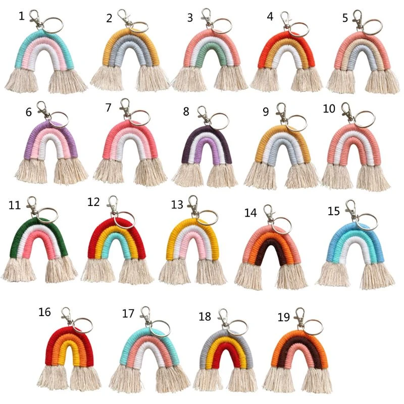 Weaving Rainbow Keychains for Women Boho Handmade key Holder Keyring Macrame Bag Charm Car Hanging Jewelry Gifts