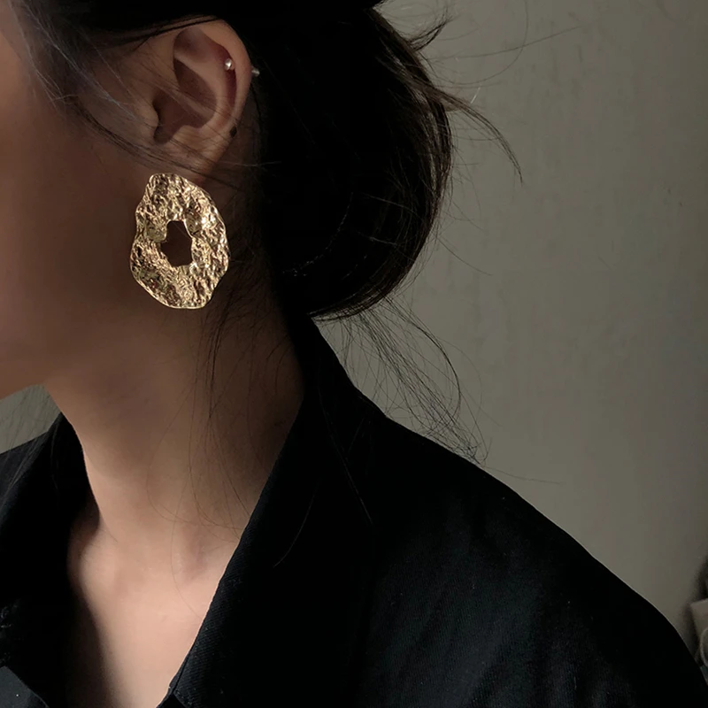 AENSOA 2020 New Geometric Irregular Drop Earrings for Women Unique Design Exaggerated Gold Color Hollow Metal Earrings Oorbellen