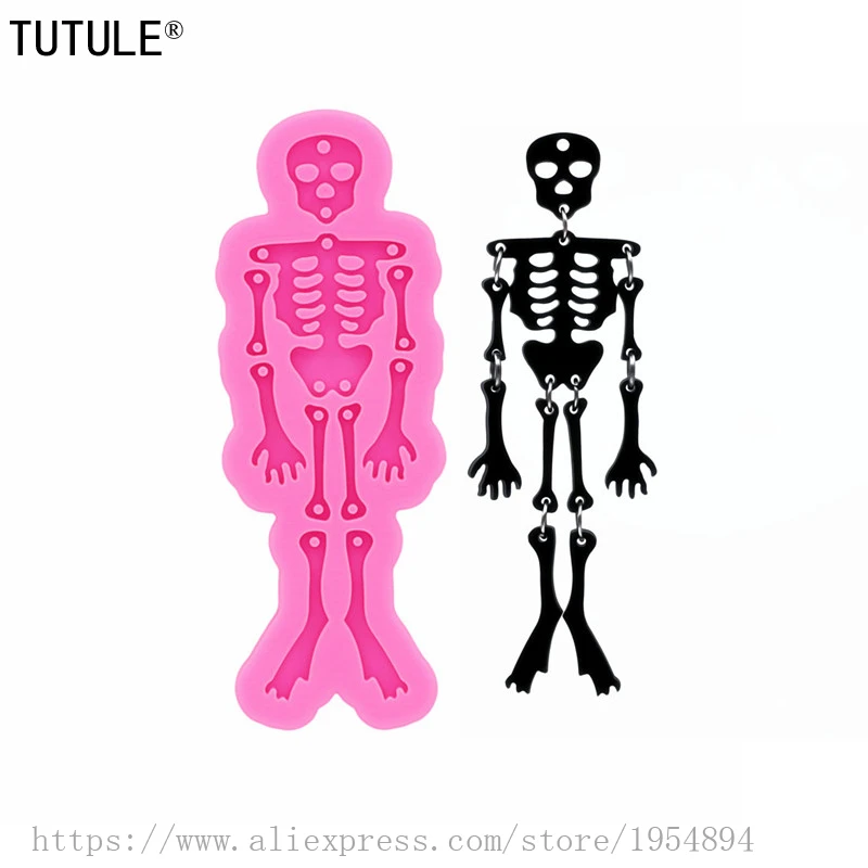 Gadgets,Shiny Skeleton earrings mold,skeleton Epoxy Resin Mold,skeleton Silicone keychain Necklace Polymer Clay Silicone mold