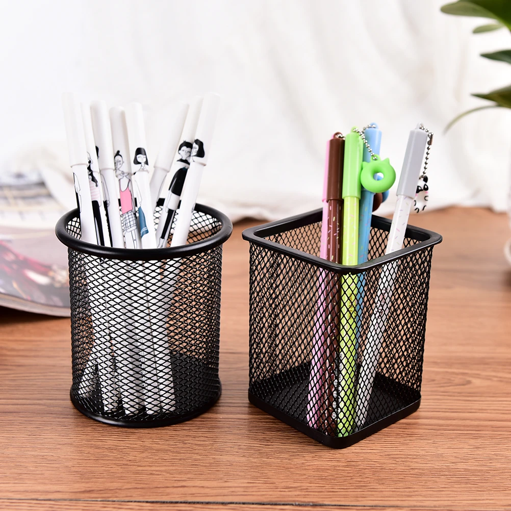 Pen Pencil Holder Black Metal Stand  Mesh Style Pen Pencil Ruler Holder Desk Organizer Storage Office Accessories