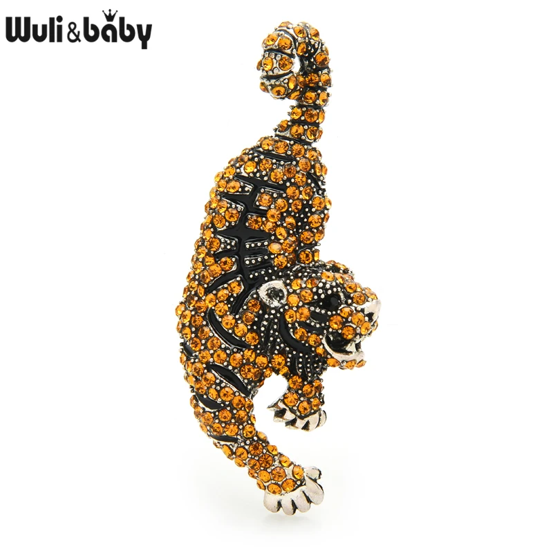 Wuli&baby Full Rhinestone Tiger Brooches Women Unisex Five Elements Tiger Animal Party Office Brooch Pins Gifts