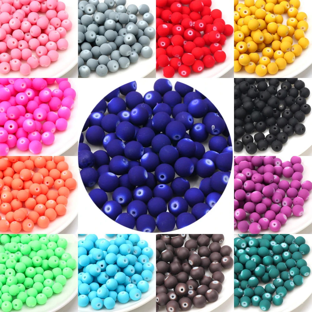 OlingArt 6/8/10mm Charm Matte Glass Beads Candy Color Rubber Neon Jewelry Making DIY Necklace/Bracelet/Earrings The Best Gift