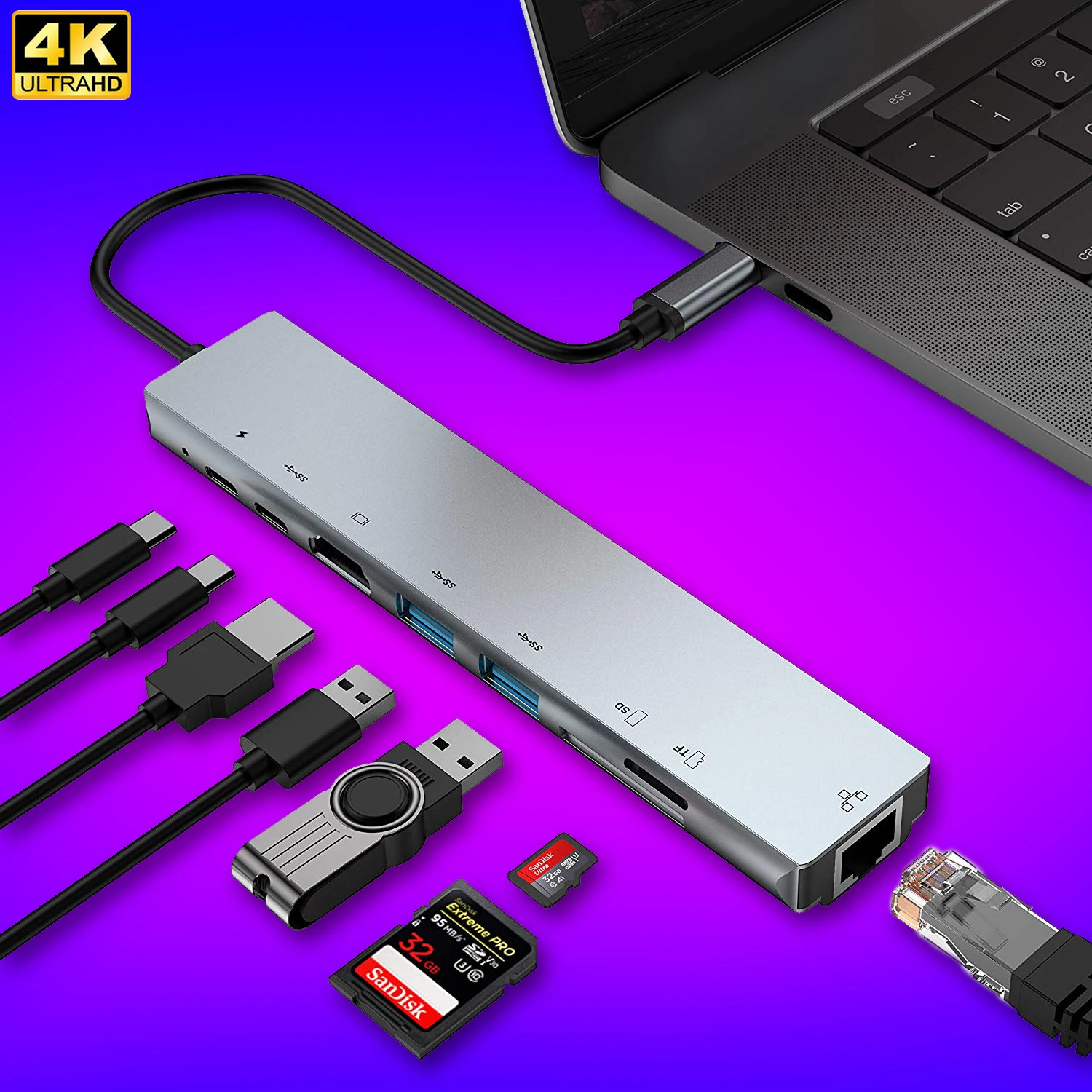 USB C Hub 3.1 3.0 Type-C Hub to VGA HDMI Adapter 4K Thunderbolt 3 USB 3.0 RJ45 TF SD Reader Slot PD For MacBook Pro Air 2020 M1