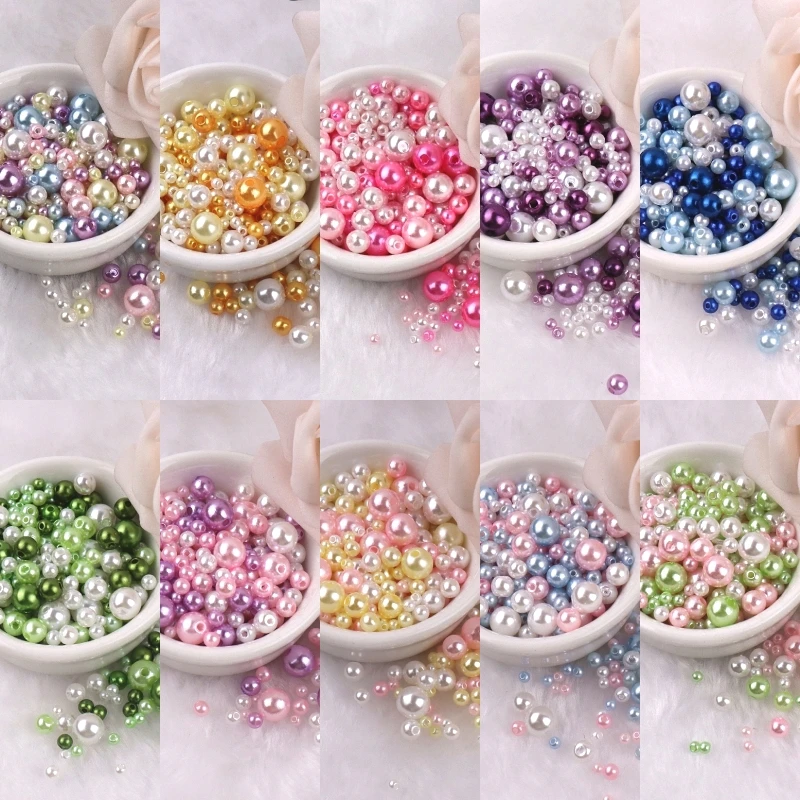 150-200Pcs Colorful ABS Imitation Pearls Mix 3-8mm Round Beads With Holes DIY Bracelet Charms Necklace Beads For Jewelry Making