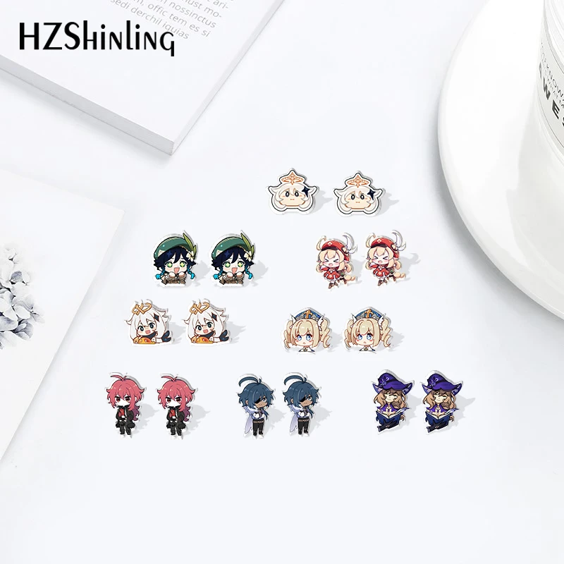 Cartoon Game Genshin impact Acrylic Stud Earrings Resin Epoxy Jewelry