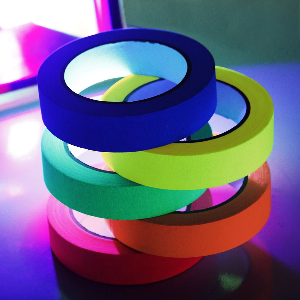 6pcs/Set Fluorescent Tape UV Blacklight Reactive Glow In The Dark Tape Neon Gaffer Tape Safety Warning For Home Decor