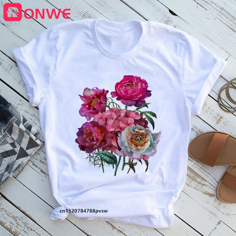 Women Graphic Flower Floral Print T-shirt Girl Funny 90S Print Tops Tee,Drop Shipping