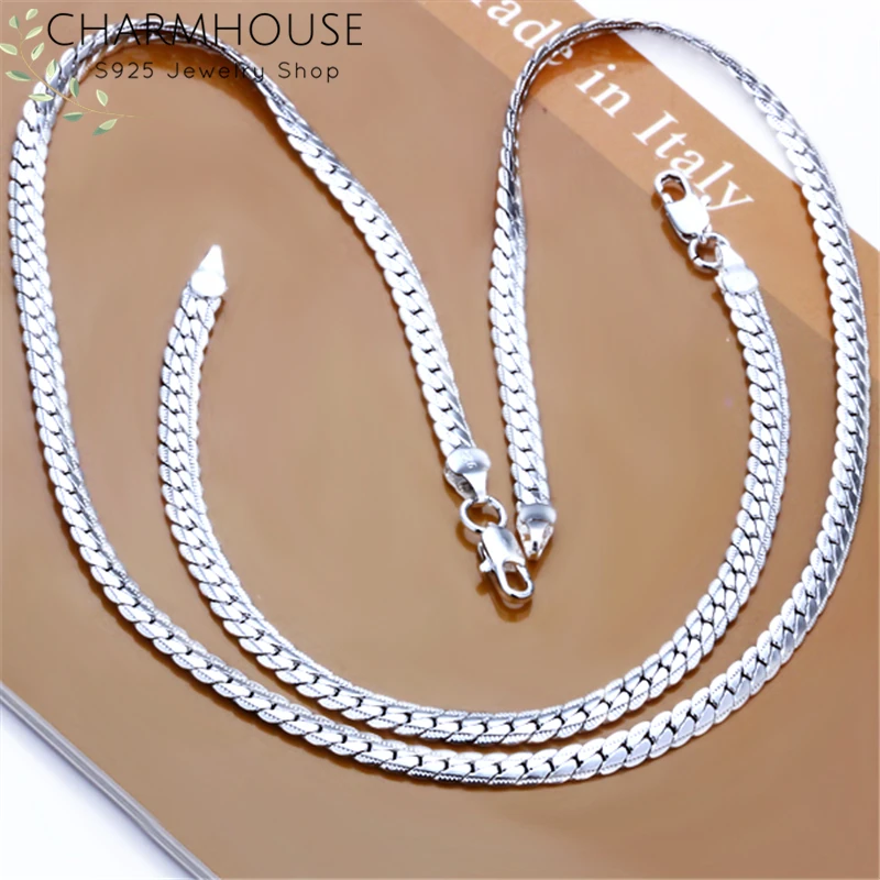 Charmhouse Silver 925 Jewelry Sets For Men 5mm Link Chain Necklace Bracelet Collier Pulseira 2Pcs Costume Jewelery Set Bijoux