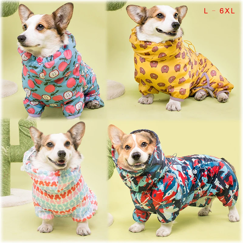 Welsh Corgi Dog Raincoat Jumpsuit Pet Clothing Waterproof Dog Clothes Golden Retriever Rain Jacket Costume Pet Outfit Rainwear