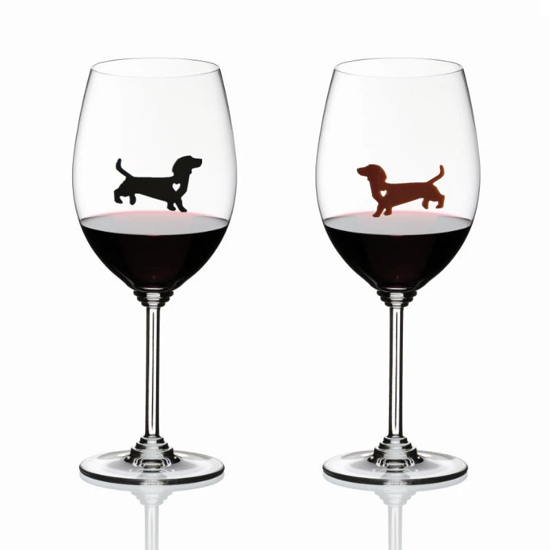 Set of 12 Reusable dachshund dog Silicone Sticky Wine Glass Charm Markers