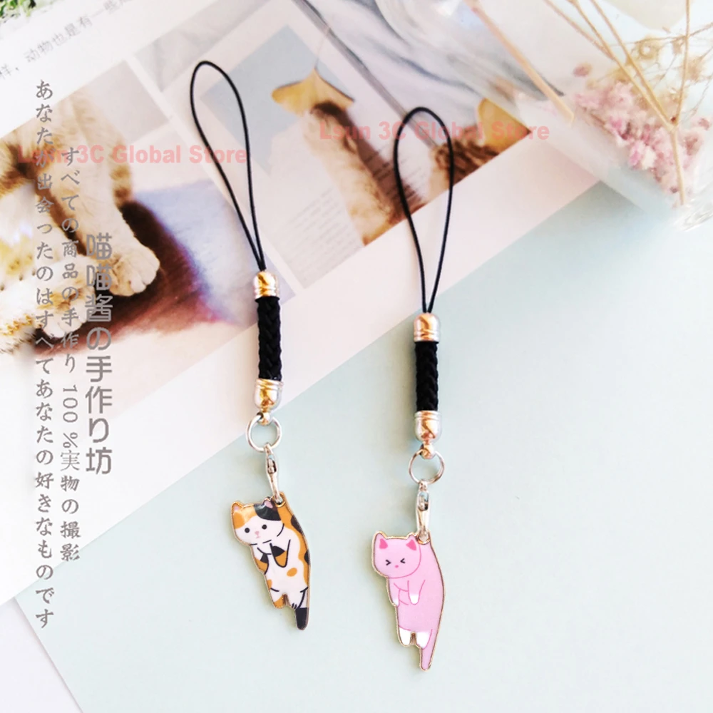 Cute Japanese Cat Keychains Smart Phone Strap Lanyards for Car Keys Mobile Phone Charms Key Hang Rope Bag Decor Couples' Gifts