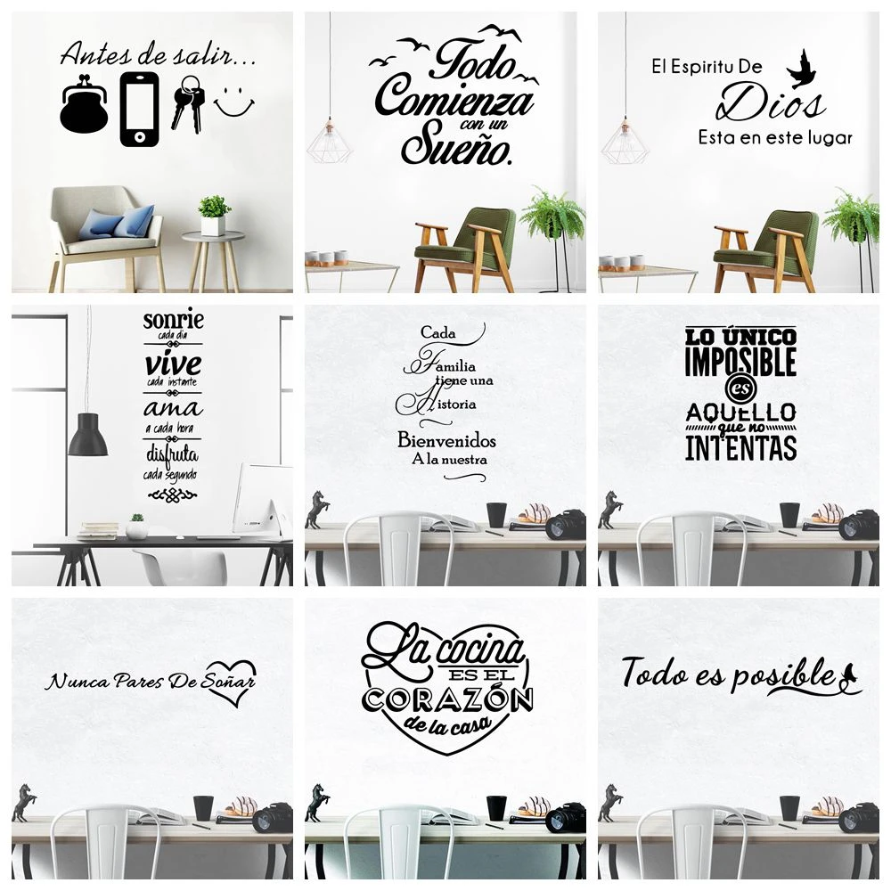 Large Spanish Quotes Phrase Art Vinyl Wall Stickers For Office Room Study Bedroom Home Decoration Sticker Mural Wall Decal Decor