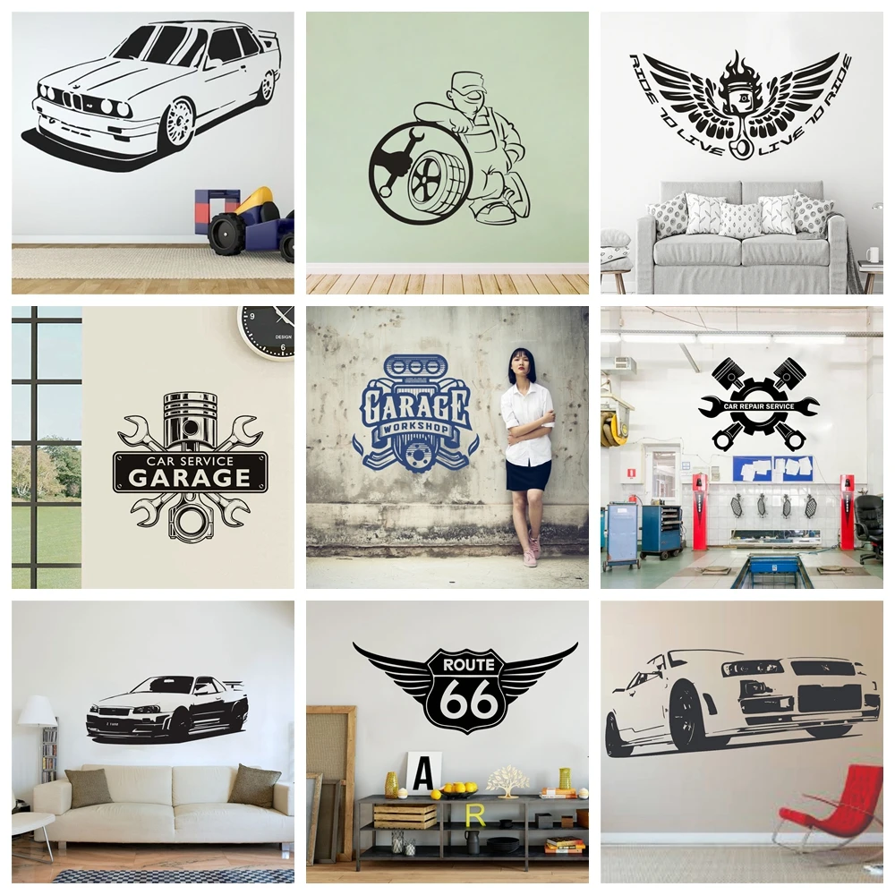 Exquisite Garage Repair Car Wall Sticker Modern Fashion Vinyl Stickers Auto Repair Service Tool Machine Wall Decal Shop Decor