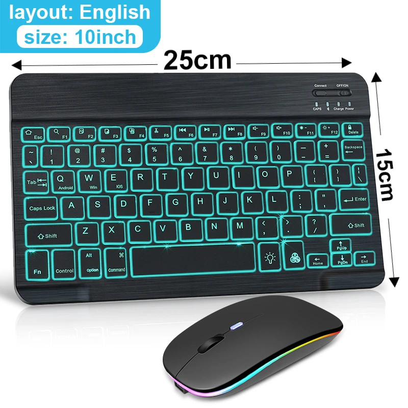Mini LED Bluetooth keyboard and Mouse RGB Wireless Keyboard With Mouse Backlight Russain ipad Keyboard For Tablet Phone Laptop