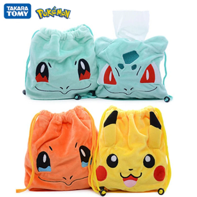 4 Styles Pokemon Drawstring Pocket Storage Bag Plush Toy Anime Figure Pikachu Charmander Squirtle Bulbasaur Model Kids Gift