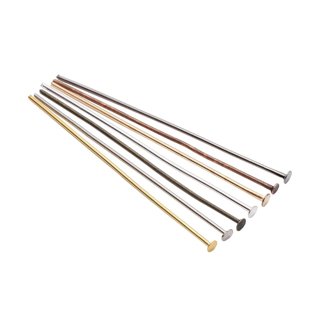 100-200pcs/bag 20 25 30 40 50 60 70 mm Flat Head Pins Gold/Copper/Rhodium Headpins For Jewelry Findings Making DIY Supplies