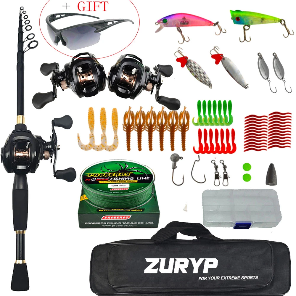 ZURYP 1.8-2.4M casting rod combo Spinning fishing set with bag Portable Travel fishing combo casting rod reel fishing kit