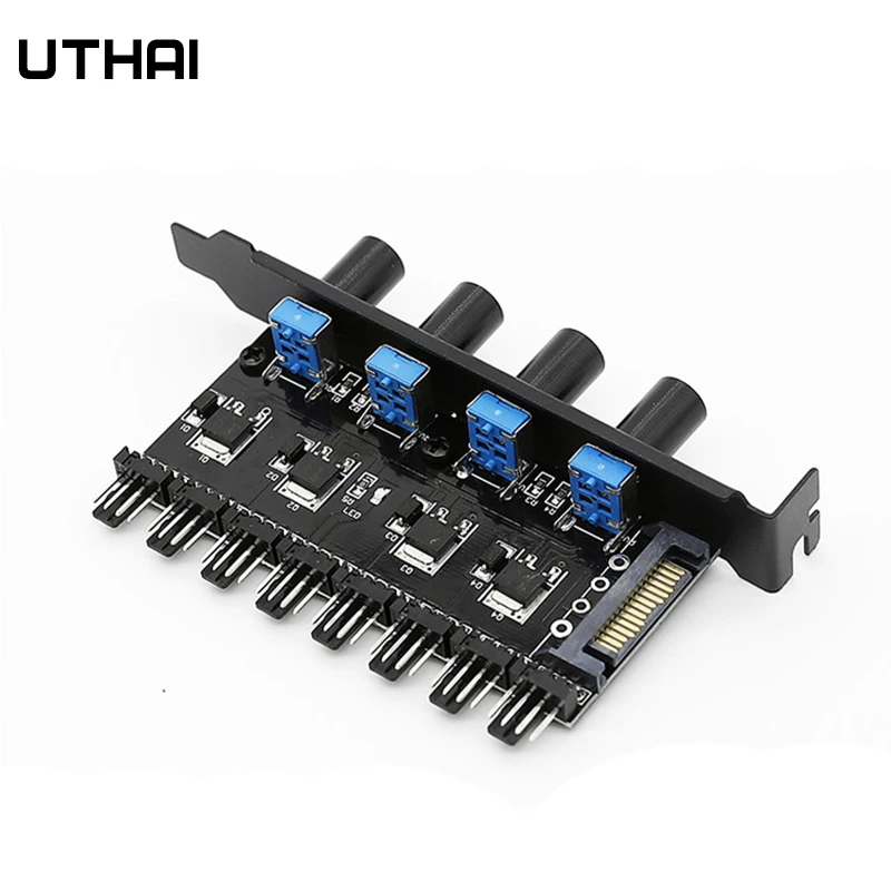 UTHAI Computer Case Fan Speed Controller Hub 3-pin/4-pin Stepless Variable Speed Radiator Speed Controller Computer Components