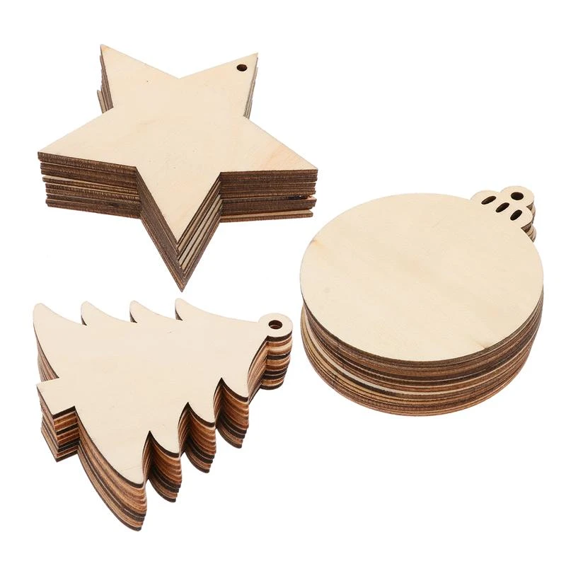 30 Pcs Wooden Slices DIY Crafts Creative Decorative DIY Christmas Wood Cutouts Wooden Pieces For Home Christmas Tree Pendant