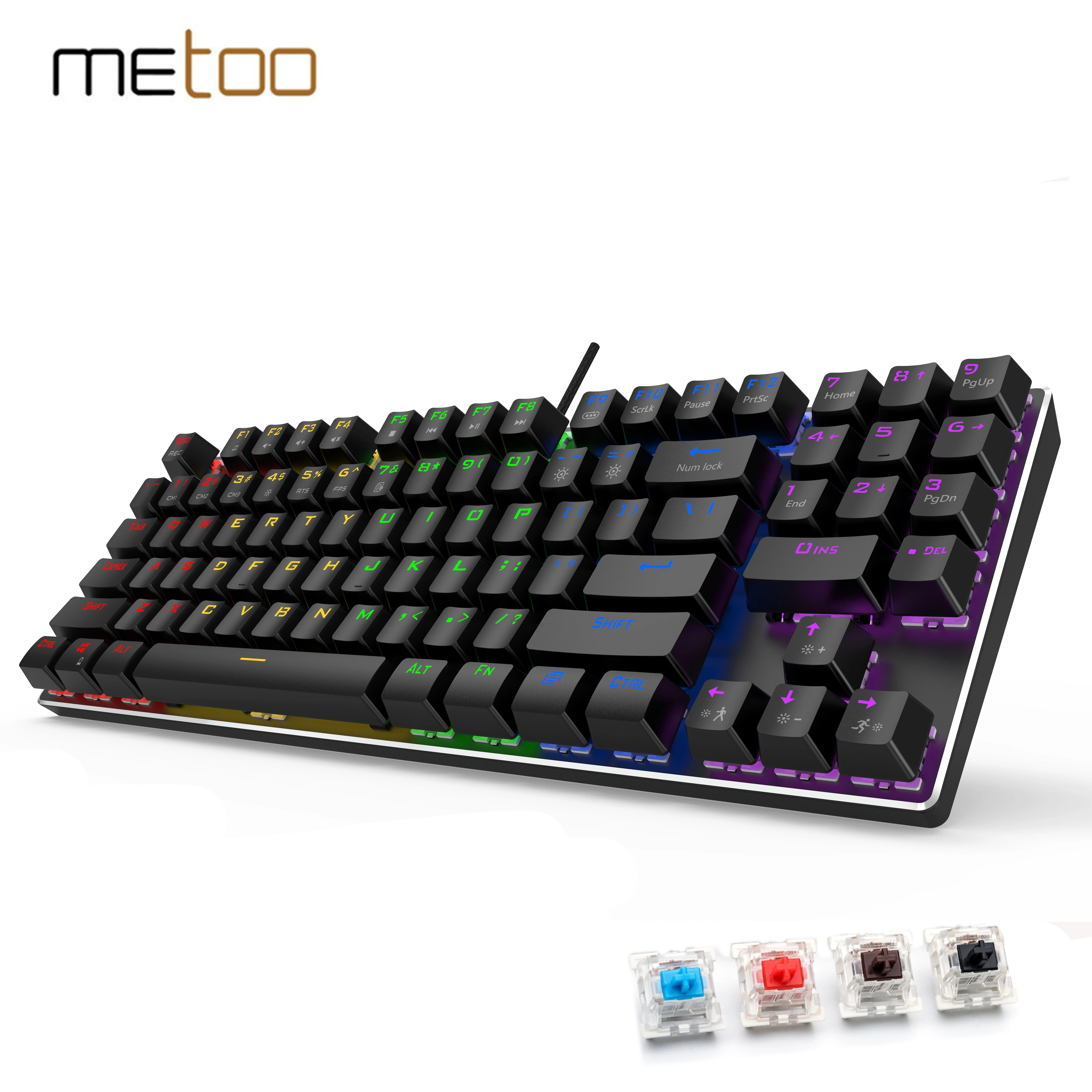METOO 89key Gaming Mechanical Keyboard  With number keys Mix Backlit USB Wired blue red  Brown switch For Game Laptop