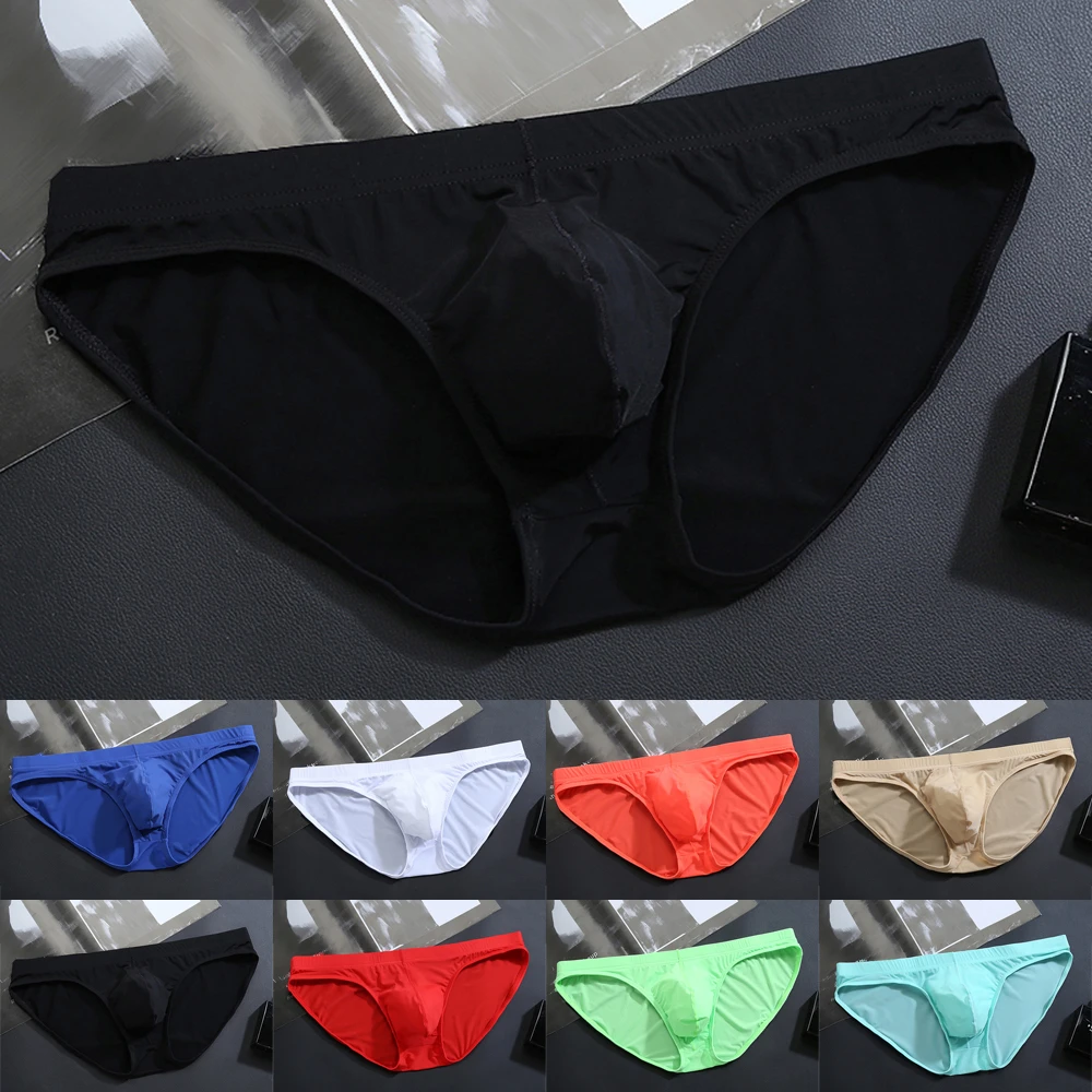 New Men's U Convex Pouch Underwear Briefs Seamless Sexy Low-waist Panties Ice Silk Underwear Men's Transparent Briefs Mid-low