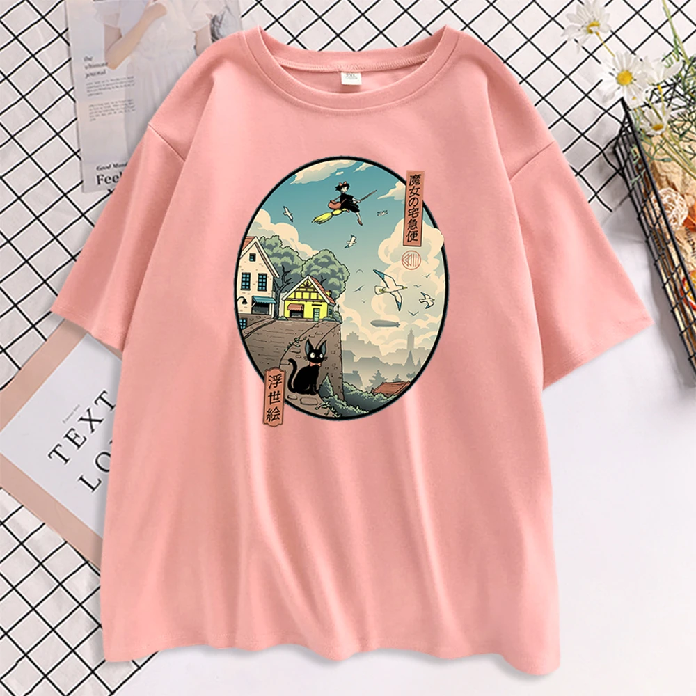 Ukiyoe Kiki Delivery Service Print Short Sleeve T Shirts Women Oversized Korean T-shirts Female Casual Fashion Tees For Women