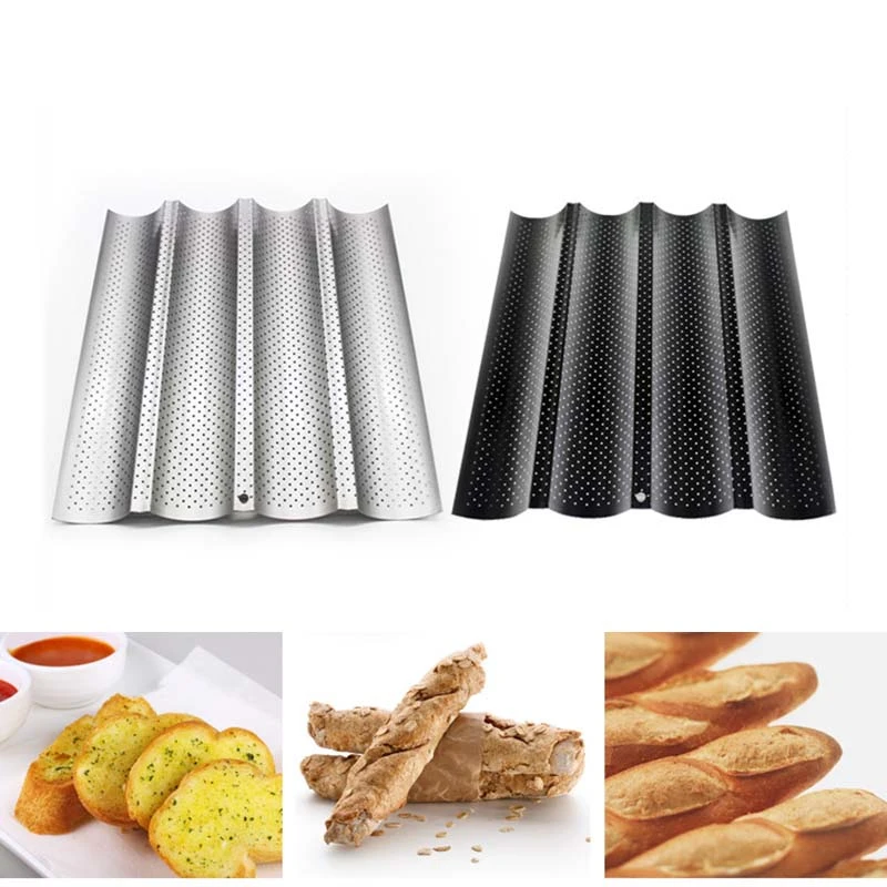 YOMDID French Bread Mold For Baking Bread Wave Baking Tray Practical Cake Pan Baguette Mold 2/3/4 Groove Waves Bread Baking Tool