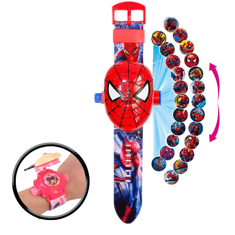 Disney Marvel Spiderman iron Man Frozen Children's flip watch 3D 24 projection LED Electronics Toy watch Boy girl Watch