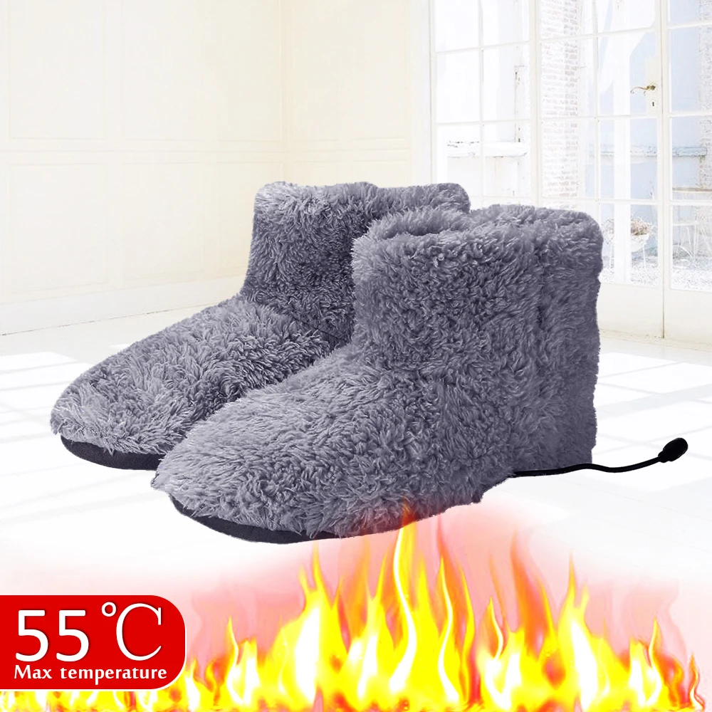 Winter Warm Snow Boots Washable Comfortable Plush Electric Heated Shoes Foot Warmer Gift for Woman Man USB Charging