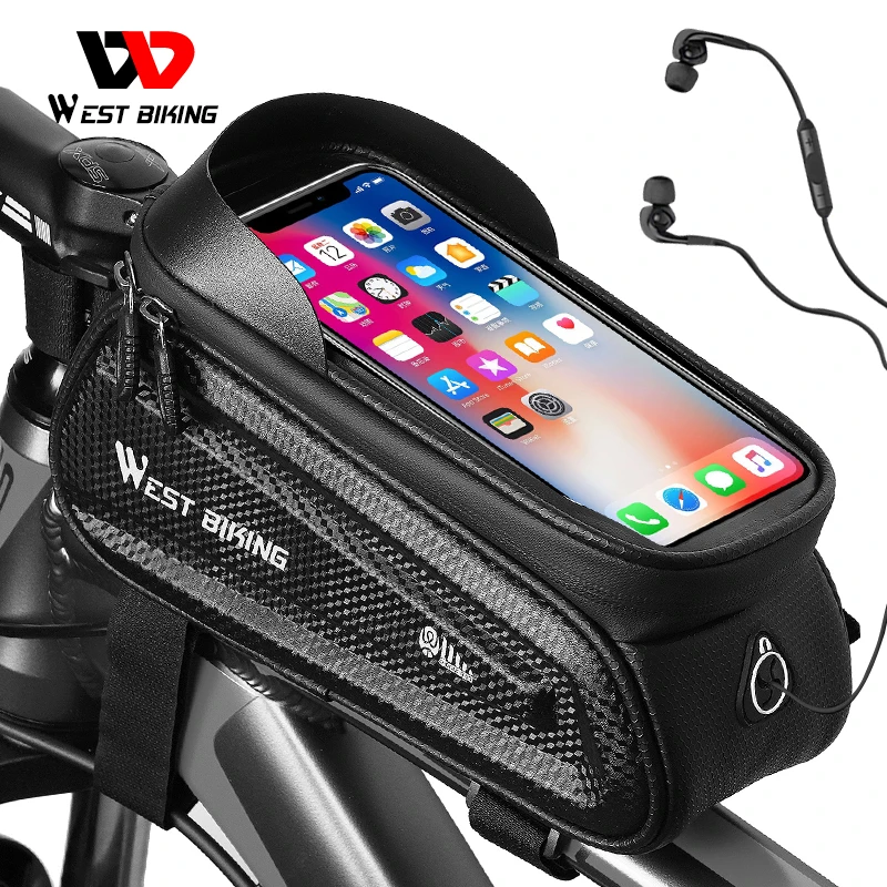 WEST BIKING Bicycle Bag Front Frame MTB Bike Bag Waterproof Touch Screen Top Tube 6-7.2 Inch Phone Bag Case Cycling Accessories