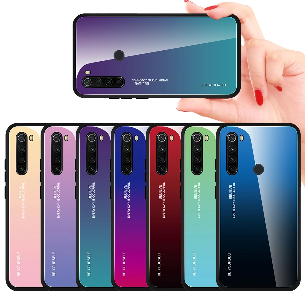 For Xiaomi Redmi Note 8T 9 Case Tempered Glass Cover Shockproof Case For Redmi Note 8 Pro 8T 9 10Pro Cover Gradient Bumper Shell