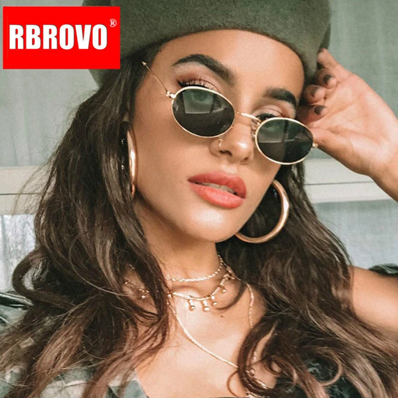 RBROVO 2021 Luxury Oval Sunglasses Women Classic Alloy Glasses Street Beat Shopping Mirror Vintage Oculos De Sol Gafas UV400