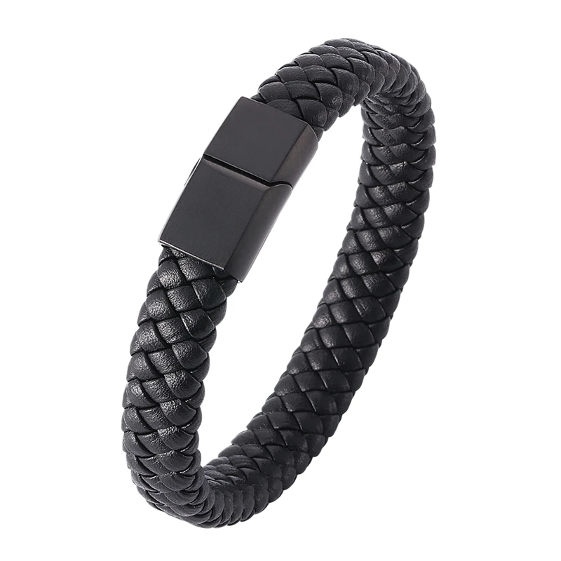 New Fashion Braided Leather Bracelet for Men Stainless Steel Magnetic Clasp Bangles Male Wristband Punk Rock Jewelry Gift PD0740