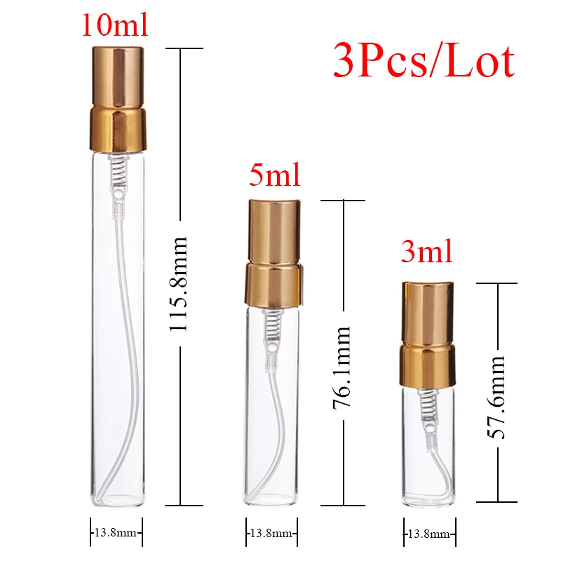 3 Pcs 3ml 5ml 10ml Refillable Perfume Spray Bottle Aluminum Spray Atomizer Portable Travel Cosmetic Container Perfume Bottle