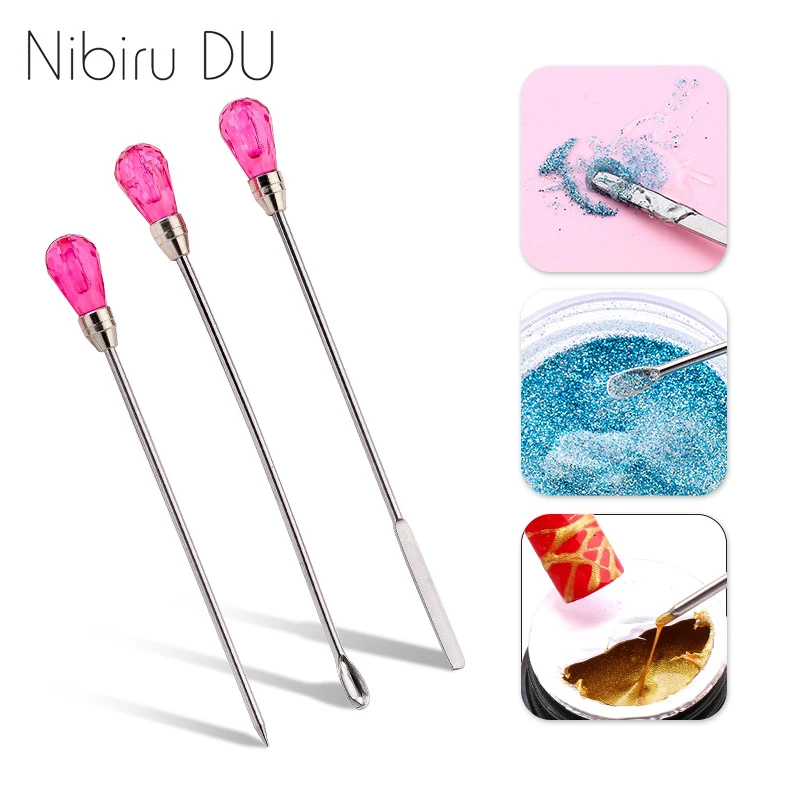 3pcs/set Nail Art Tools Stainless Steel Stirring Rod Acrylic Powder Liquid UV Muddler Poke Needle Spoon Tool Set Gel Spoon Nail